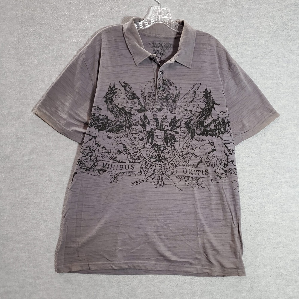 VINTAGE Viribus Unitis Men Polo Shirt XL Gray Grunge Emblem Graphic READ